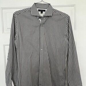 Banana Republic Slim Fit Grey Gingham Button Down Men's M 15 1/2 - Non Iron